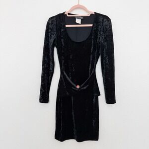 All‎ That Jazz Womens Crushed Velvet Dress Size S Black Jewel Accent Vamp Goth